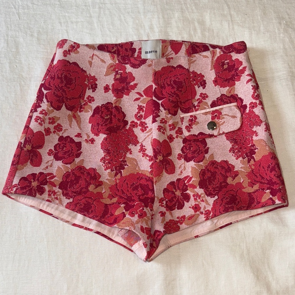 NWT Maeve Red and Pink Floral High-Waist Brocade Shorts Size 00